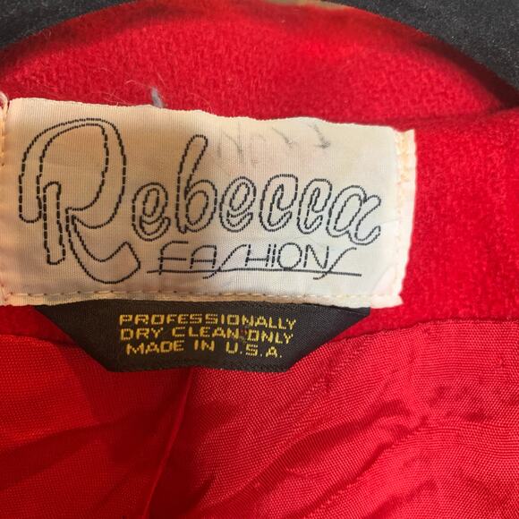 Vintage Red Long Wool Coat Raglan Sleeve 70s 80s Large - Picture 6 of 11